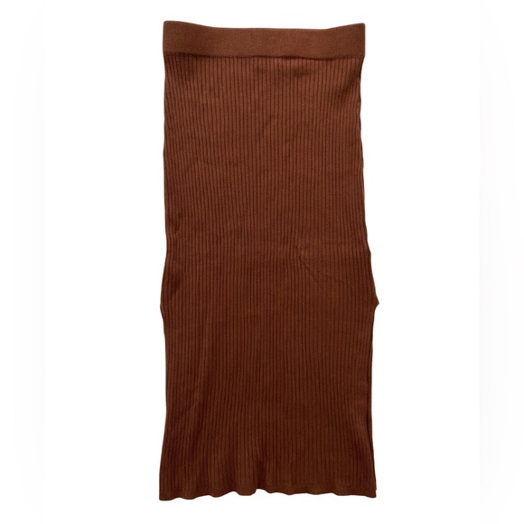 Abercrombie & Fitch Brown Ribbed Knit Midi Skirt Side Slits Women’s Size Medium - Picture 2 of 12